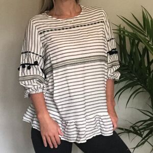 WEEKEND SUZANNE BETRO STRIPED POM POM 3\4 SLEEVE WOMENS TOP